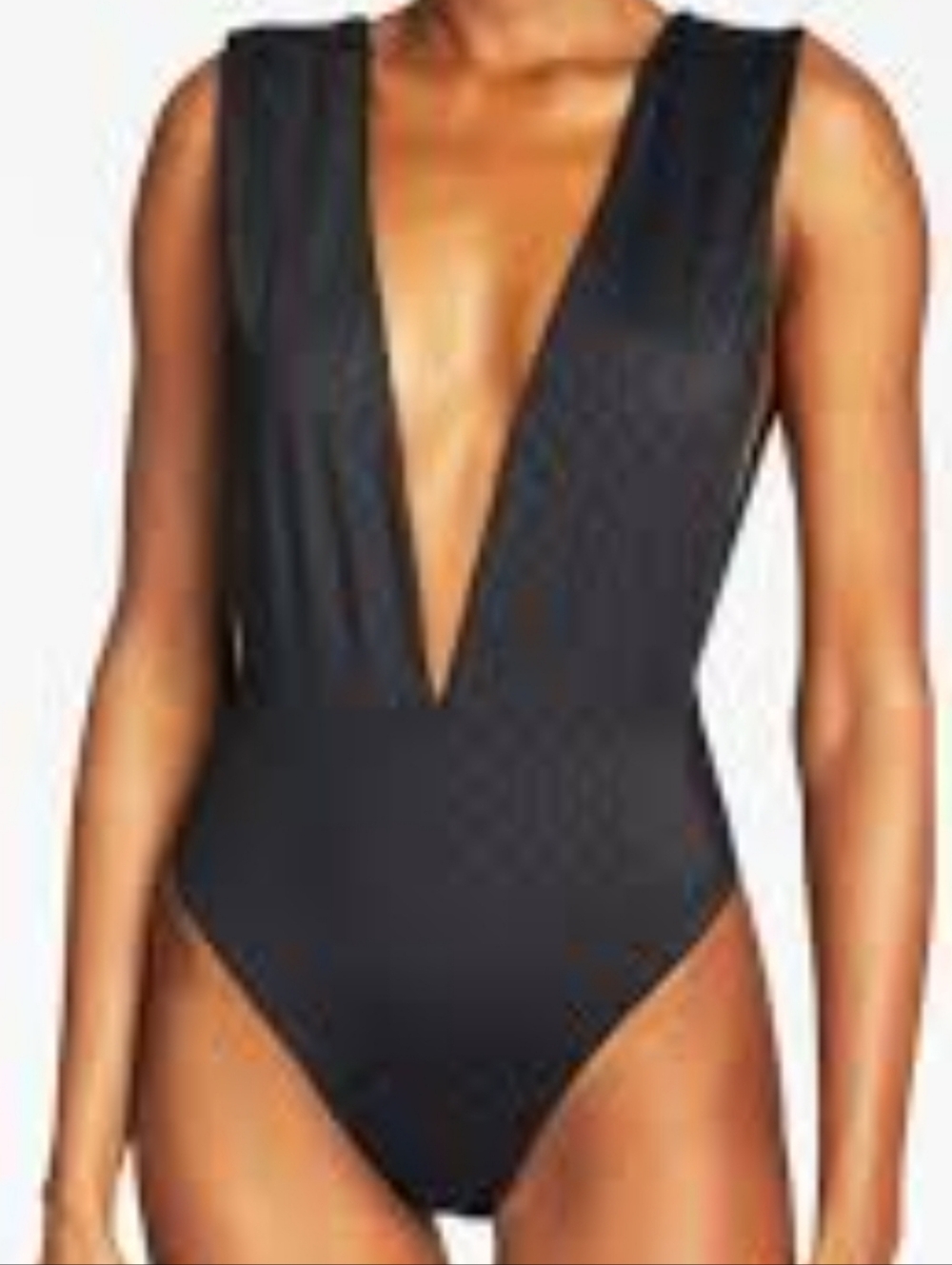 NWT Jimmy Choo Logo All Over Kosma Black Plunge One-Piece Swimsuit Size 40/8